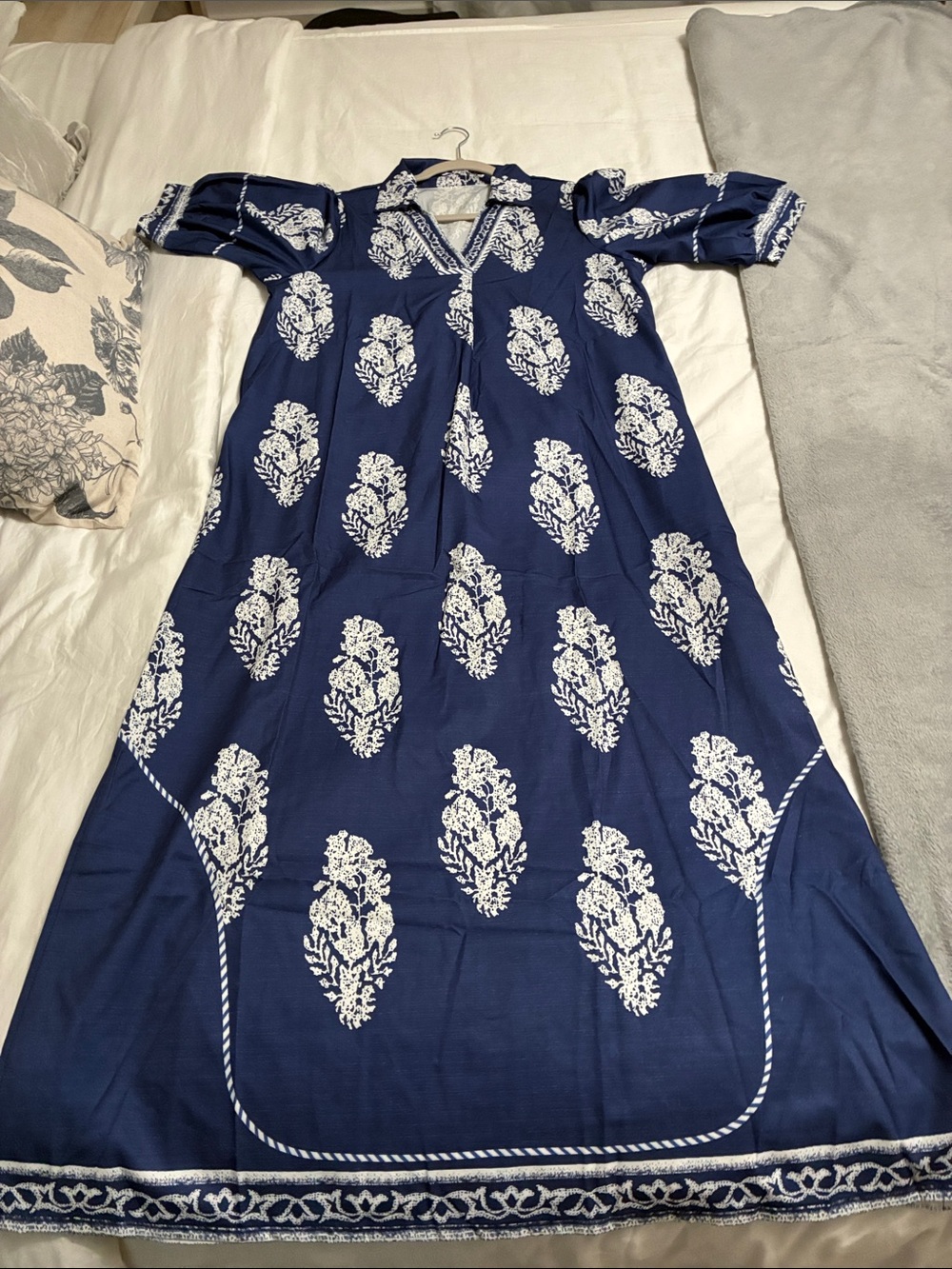 Navy Blue Floral Block Print Maxi Dress